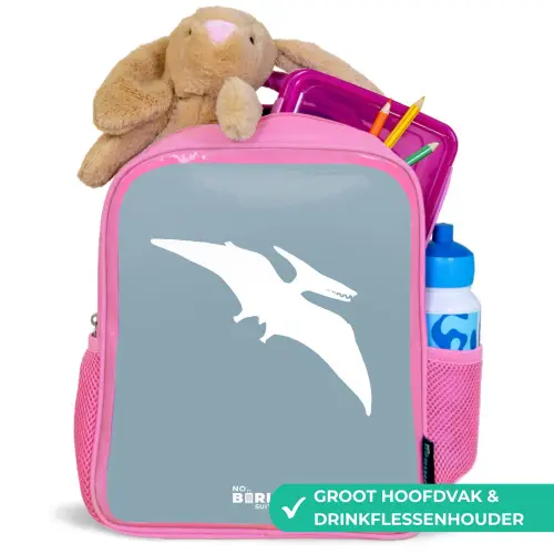 Blauw met Pteranodon dino Kinderrugzak - Roze middel -inhoud_NL