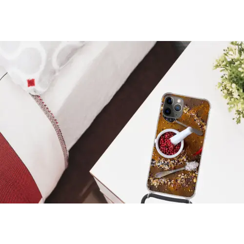 Vijzel - Kruiden - Lepels - Specerijen - Bruin - Peper Hoesje iPhone 12 Pro met koord klein -kamer