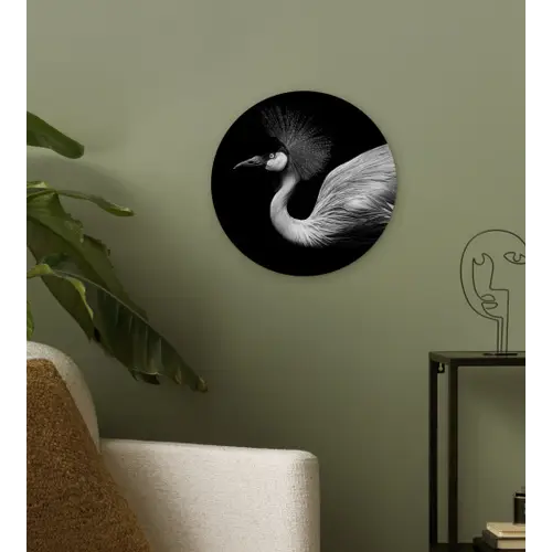 Kraanvogel - Zwart - Wit - Vogel - Dieren Wandcirkel kunststof plaat 5mm dik klein -sfeer3