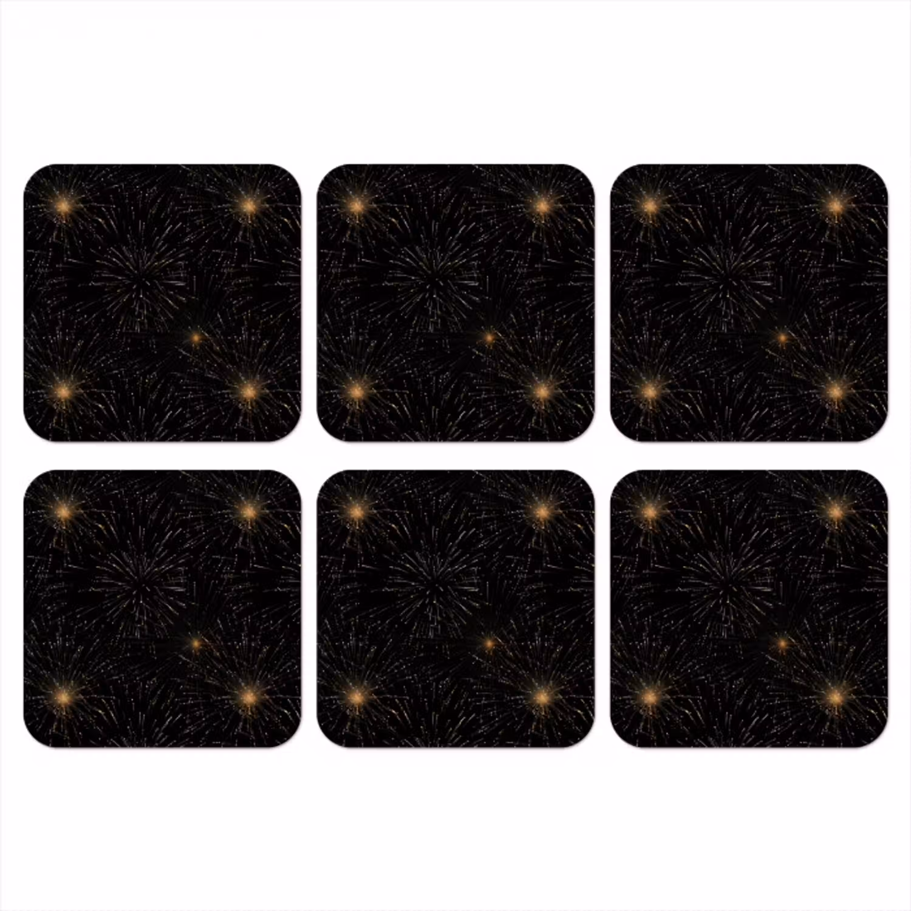 Vuurwerk - Patroon - Feestelijk - Goud - Zwart onderzetter kurk middel 366 -3d