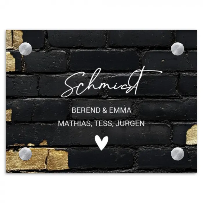 Stenen goud zwart - Sierlijk Naambord Rechthoek middel -3d
