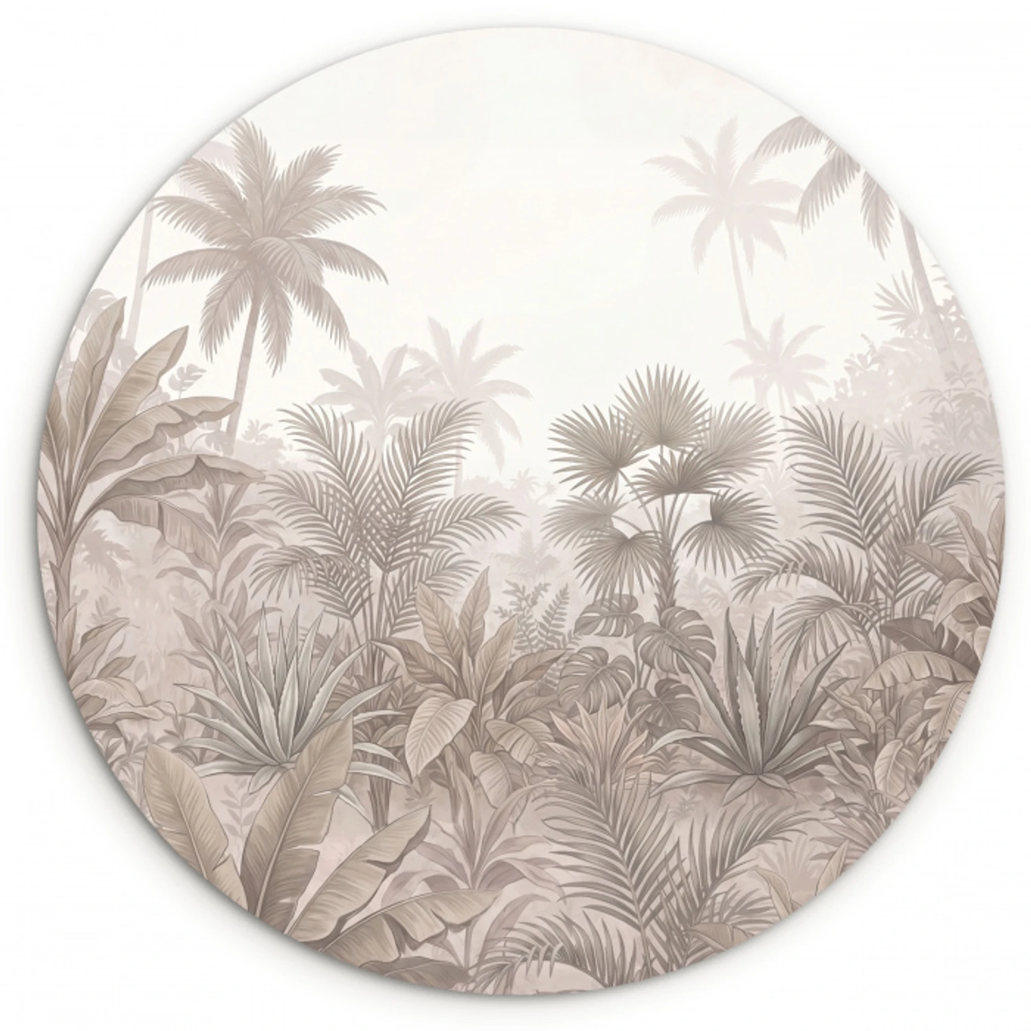 Jungle - Tropisch - Natuur -Vintage - Beige Wandcirkel kunststof plaat 5mm dik klein -3d
