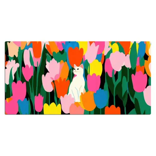 Tulpen - Kat - Kleurrijk Muismat XXL klein -3d_leeg