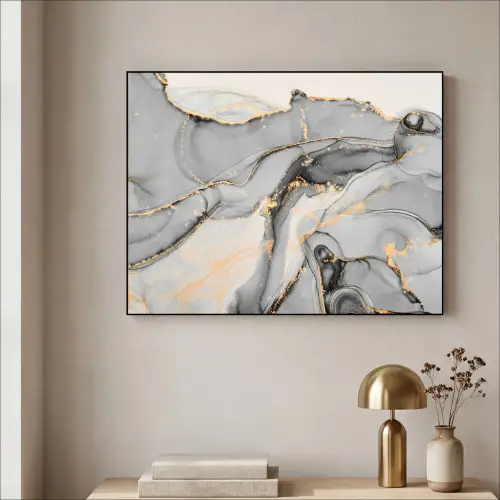 Marmer - Goud - Grijs Textielframe zwart klein -sfeer2