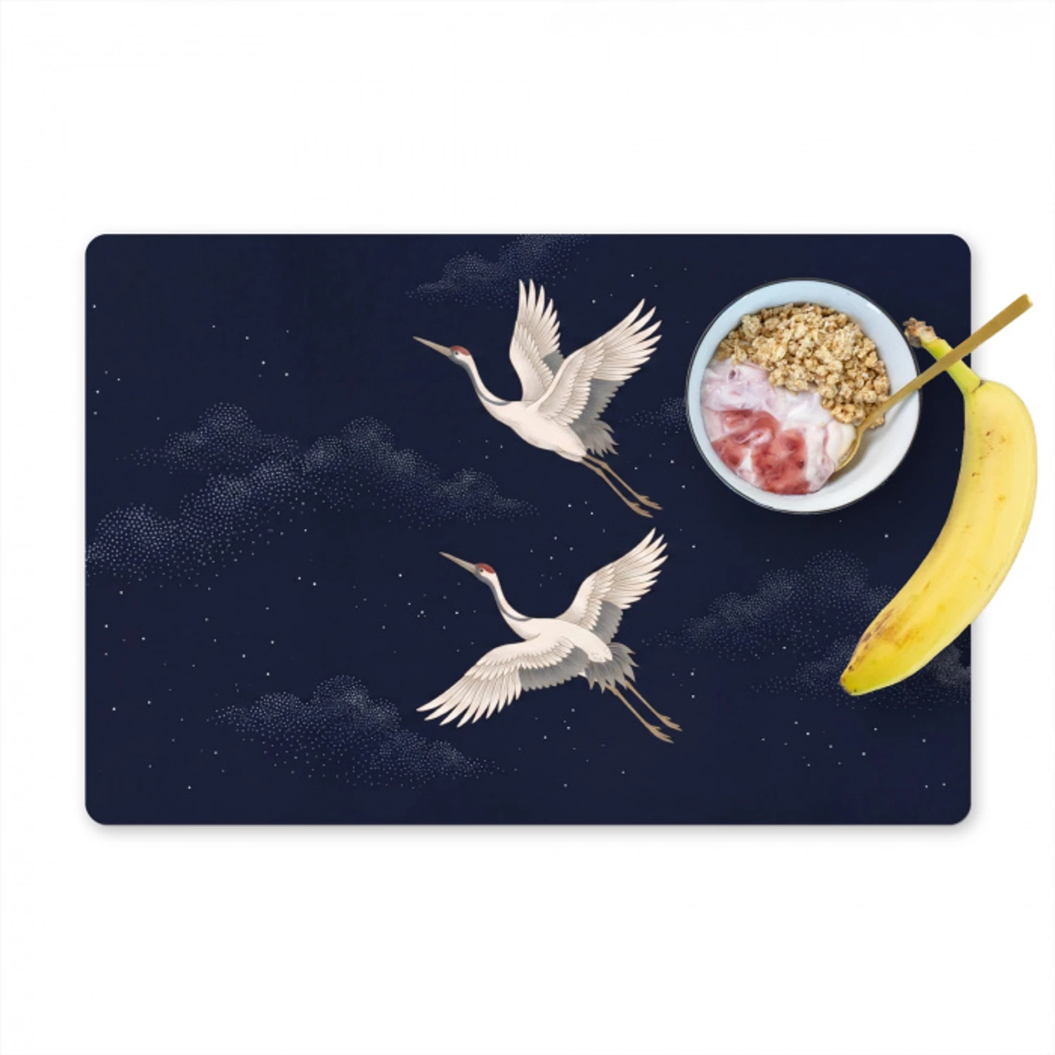 Kraanvogels - Nachthemel - Blauw Placemat vinyl groot -zzzproduct_Kitchenyeah-website