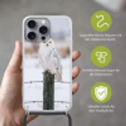 Sneeuwuil - Hek - Sneeuw - Wit Hoesje iPhone 16 Pro Max met koord klein -sfeer2_DE
