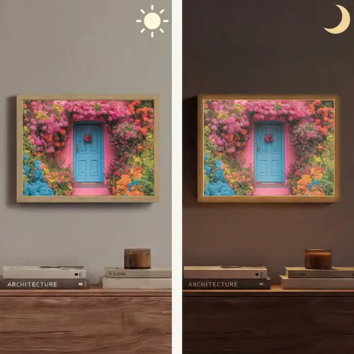 Bloemen - Deur - Roze Light Box met batterij (Wandlamp) middel -sfeer3