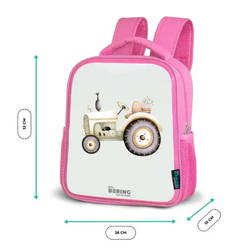 Beige vintage tractor in pastel groene kleuren Kinderrugzak - Roze middel -productfoto_formaten