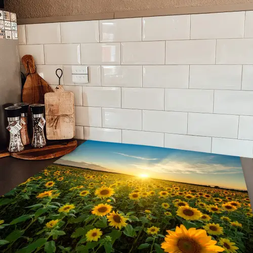 Zonsondergang - Bloemen - Zonnebloem - Horizon - Landschap Inductie beschermer vinyl 3mm middel -sfeer3