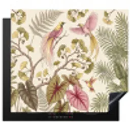 Vogels - Tropisch - Botanisch - Roze Inductie beschermer vinyl 3mm middel -3d