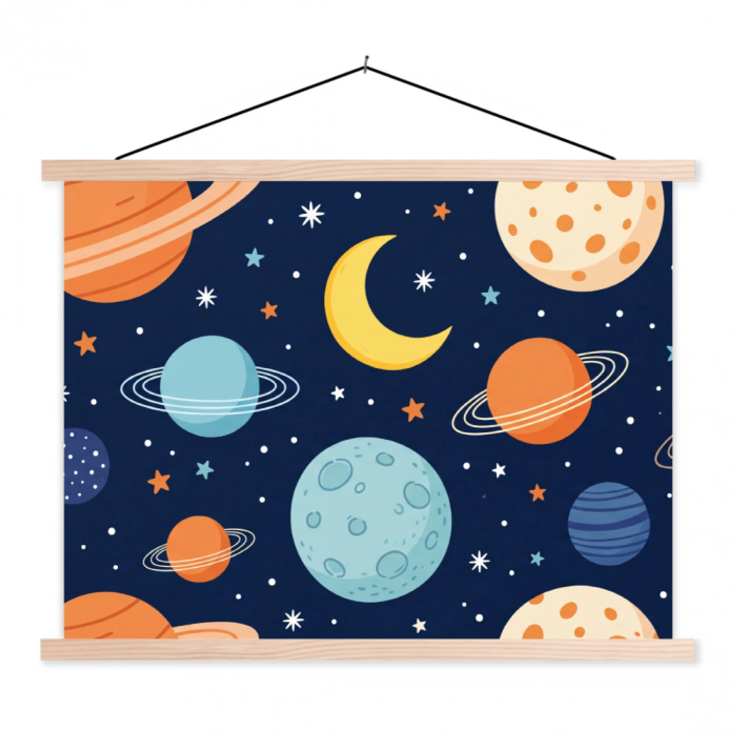 Ruimte - Planeten - Kleurrijk textielposter latten blank klein -3d
