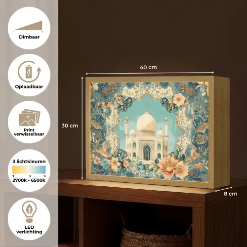 Taj Mahal - Ramadan - Bloemen - Islamitische Light Box met batterij (Wandlamp) middel -USP_websiteoverzichtNL