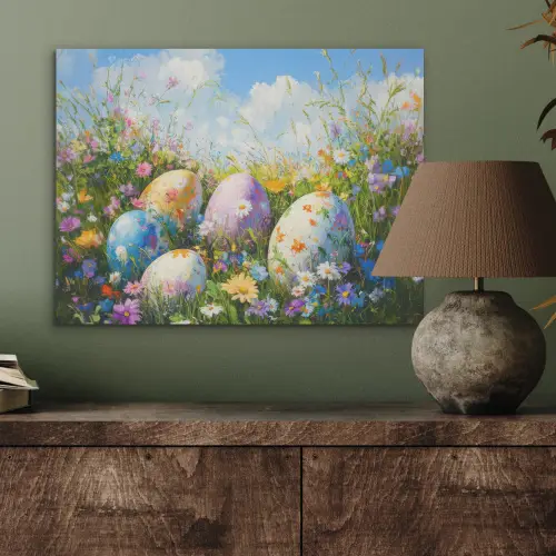 Grasveld - Eieren - Bloemen PET vilt klein -sfeer2