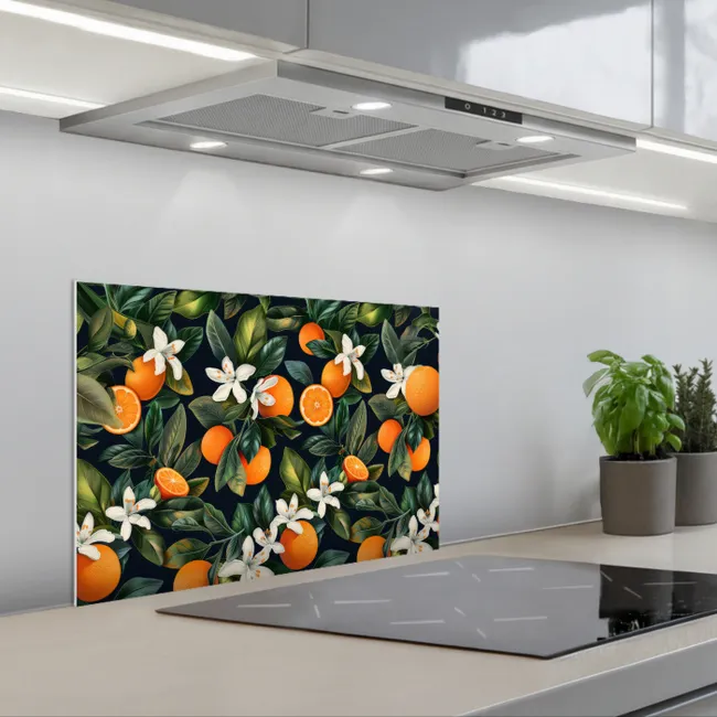 Sinaasappels - Bloesems - Bladeren - Tropisch keuken achterwand spatscherm klein -3d_schuin