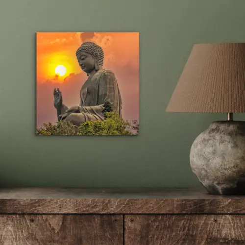 Buddha - Zonsondergang - Boeddha beelden - Planten aluminium wit klein -sfeer2
