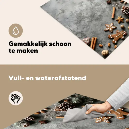 Winter - Kerst - Beton - Dennenappels Inductie beschemer met haakjes klein -ky-schoon-nl