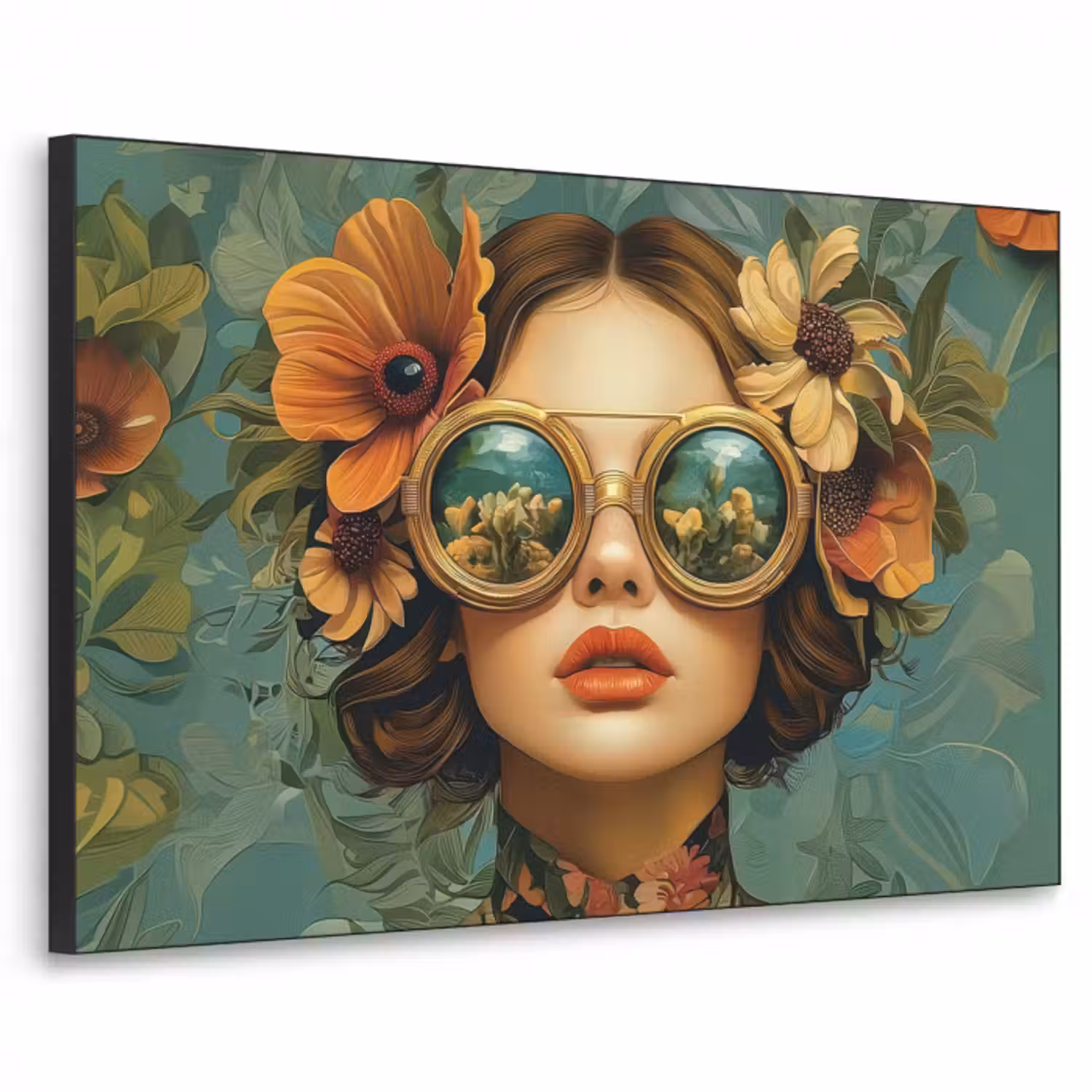 Art Frame - Frau - Blumen - Schmetterlinge - Natur - Vintage