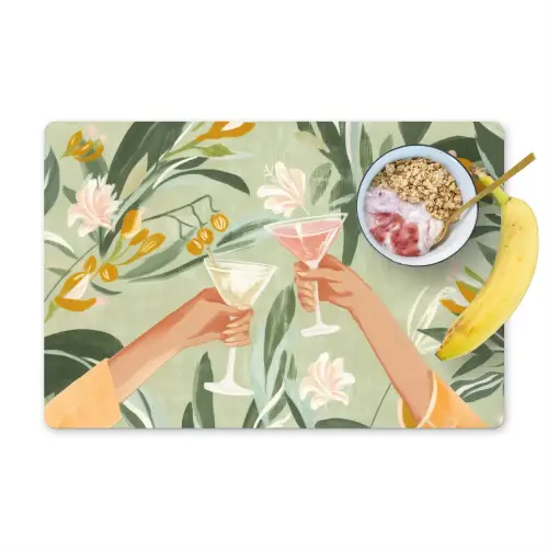Glazen - Proosten - Bladeren - Groen Placemat vinyl groot -zzzproduct_Kitchenyeah-website