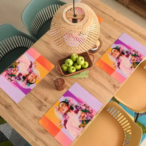 Portret - Vrouw - Abstract - Bloemen Placemat vinyl groot -zzsfeer5_Kitchenyeah-website
