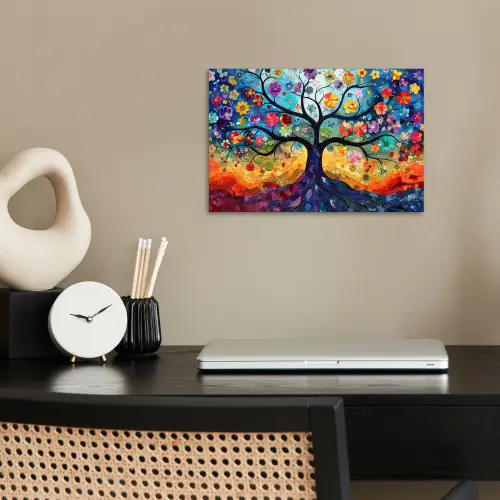 Kunst - Levensboom - Bloemen - Hippie poster papier klein -sfeer1