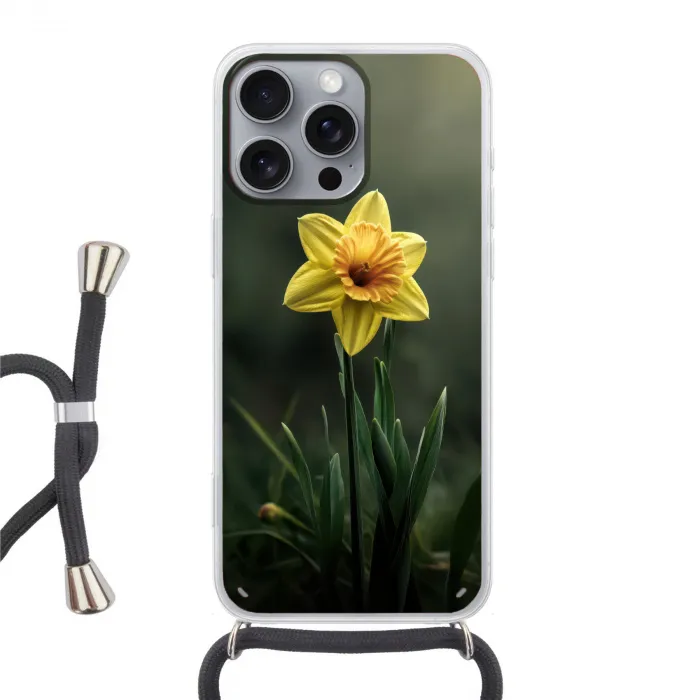 Bloem - Narcis - Gras - Geel Hoesje iPhone 16 Pro Max met koord klein -3d
