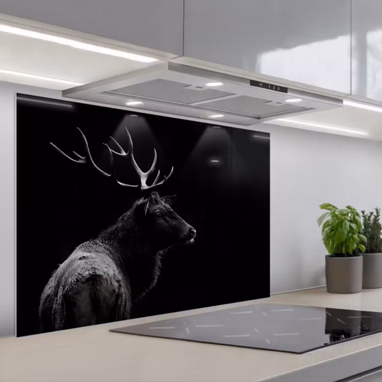 Spatscherm keuken - Hert - Zwart - Portret - Gewei - Dieren