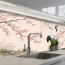 Aziatisch - Kraanvogel - Beige keuken achterwand 2 middel -3d_schuin
