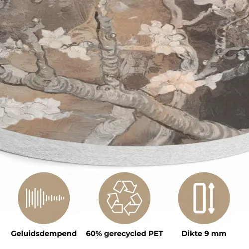 Amandelbloesem - Kunst - Van Gogh - Beige - Abstract Akoestische PET Vilt - Rond klein -closeup_NL
