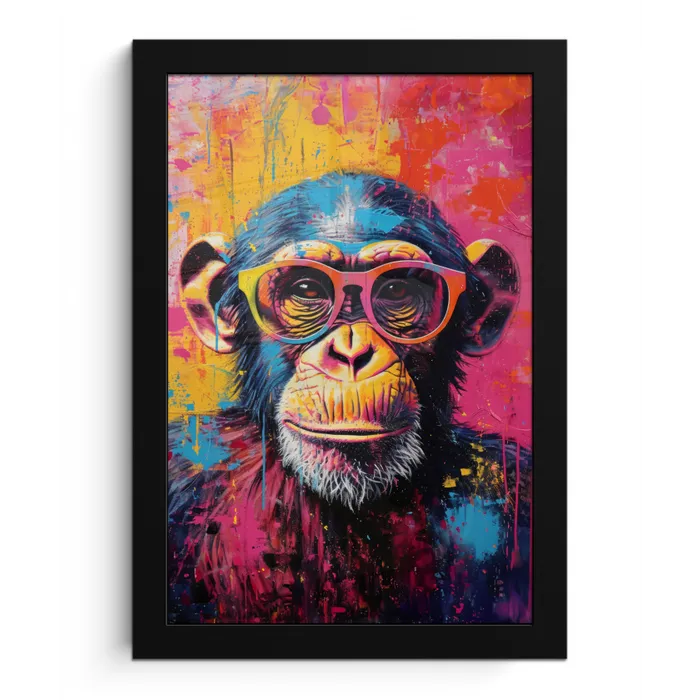 Graffiti - Chimpansee - Aap - Bril - Kleurrijk fotolijst zwart zonder passe partout klein -3d