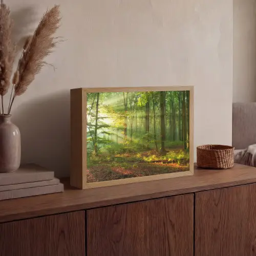 Zon - Bos - Bomen - Natuur - Herfst Light Box met batterij (Wandlamp) middel -sfeer2