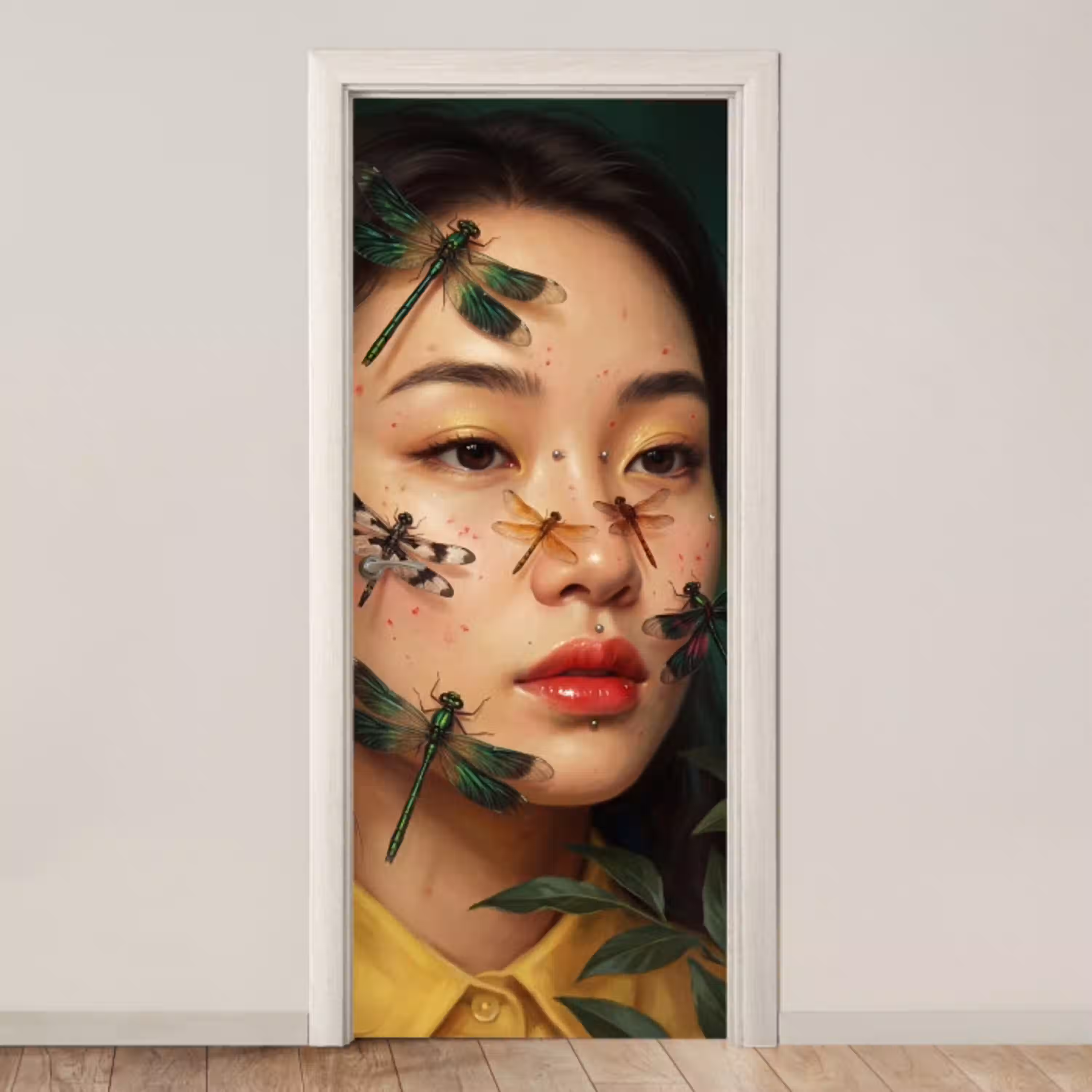 Vrouw - Insecten - Natuur - Portret - Groen deurposter klein -3d_beige