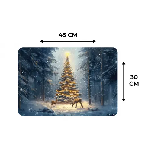 Kerstlicht - Woud - Hert - Donker Placemat vinyl groot -specs
