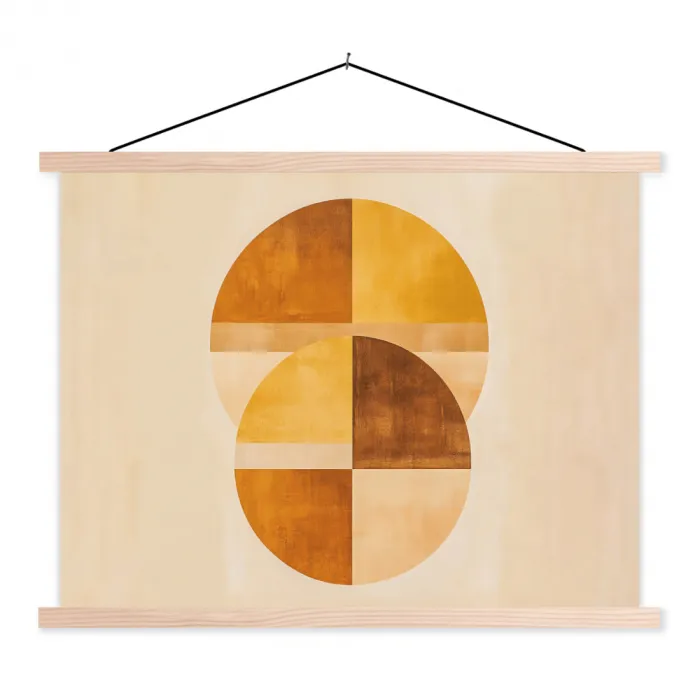 Cirkels - Geel - Minimalistisch textielposter latten blank klein -3d