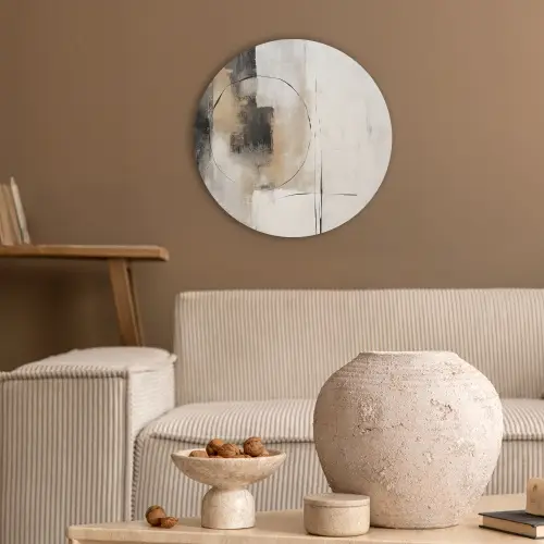 Kunst - Abstract - Grijs - Industrieel Akoestische PET Vilt - Rond klein -sfeer1