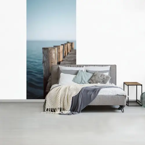 Houten steiger - Helderblauwe lucht fotobehang vinyl groot -slaapkamer