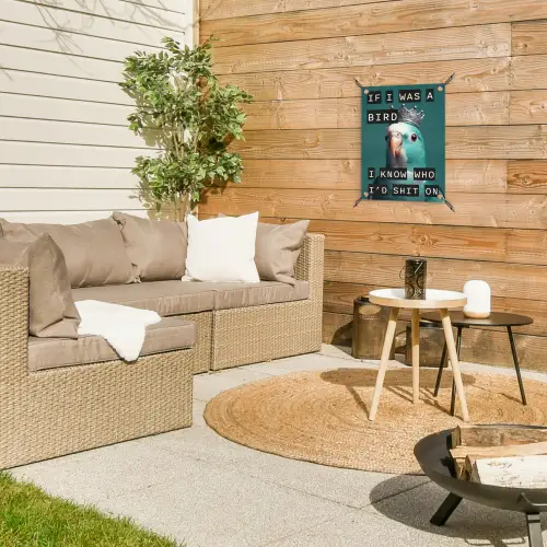 Parkiet - Turquoise - Quotes - Decoratie tuinposter los doek klein -sfeer4