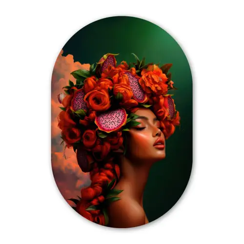 Vrouw - Drankenfruit - Rozen Wandcirkel Ovaal Forex klein -3d