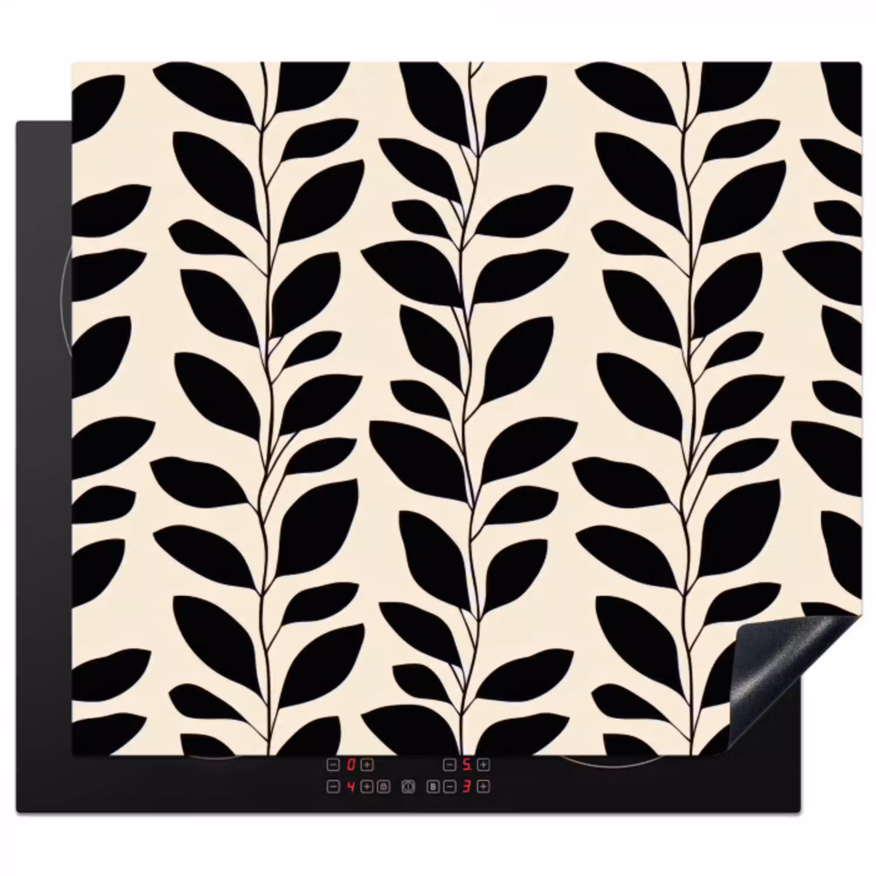 Botanisch - Dessin - Zwart - Beige Inductie beschermer vinyl 3mm middel 274 -3d