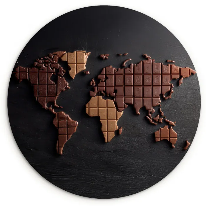Wereldkaart - chocola - Smakelijke uitstraling Wandcirkel plexiglas klein -3d
