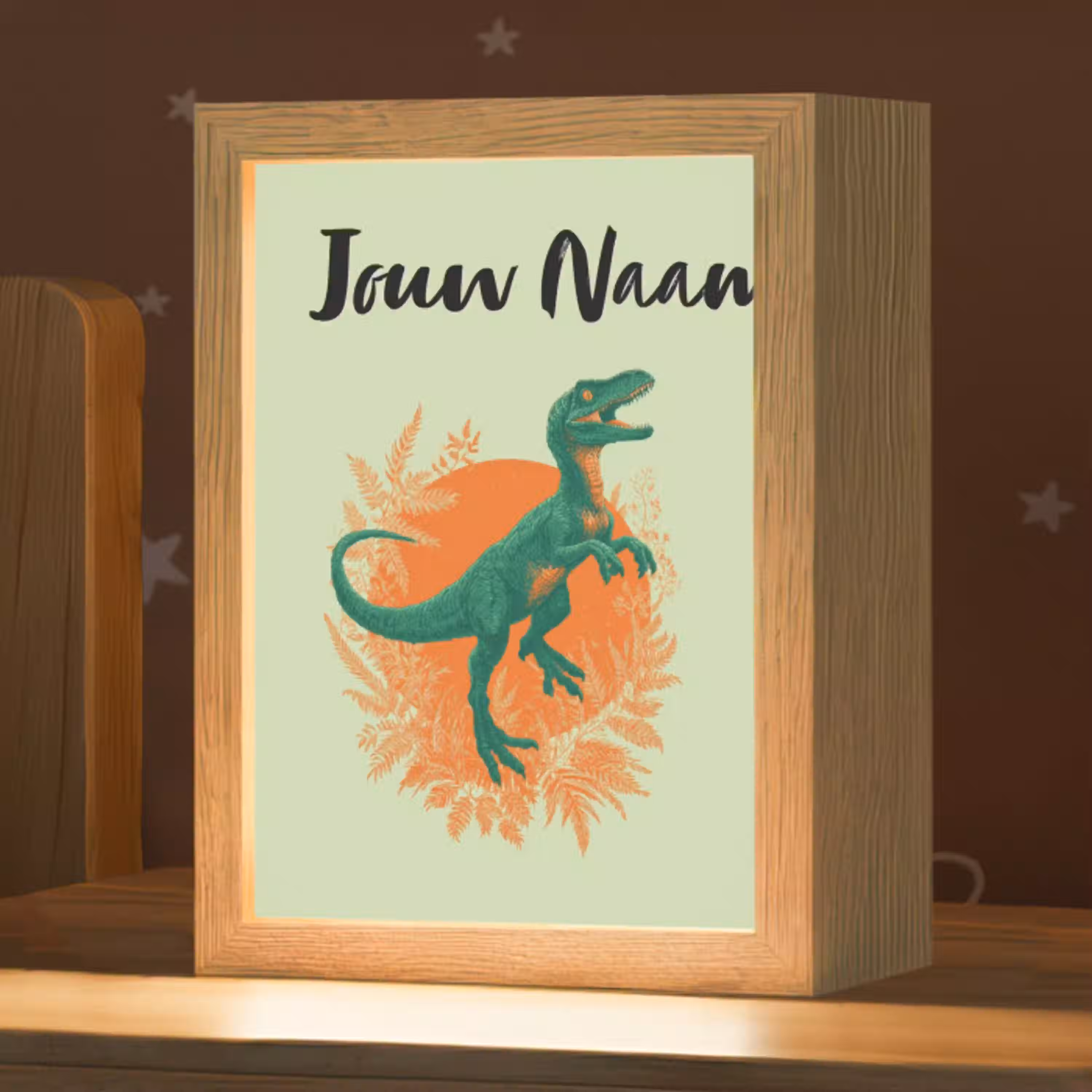 Dino - Groen - Bladeren - Cirkel Light Box met kabel (Kinderlampje) klein -zzz_3d_website