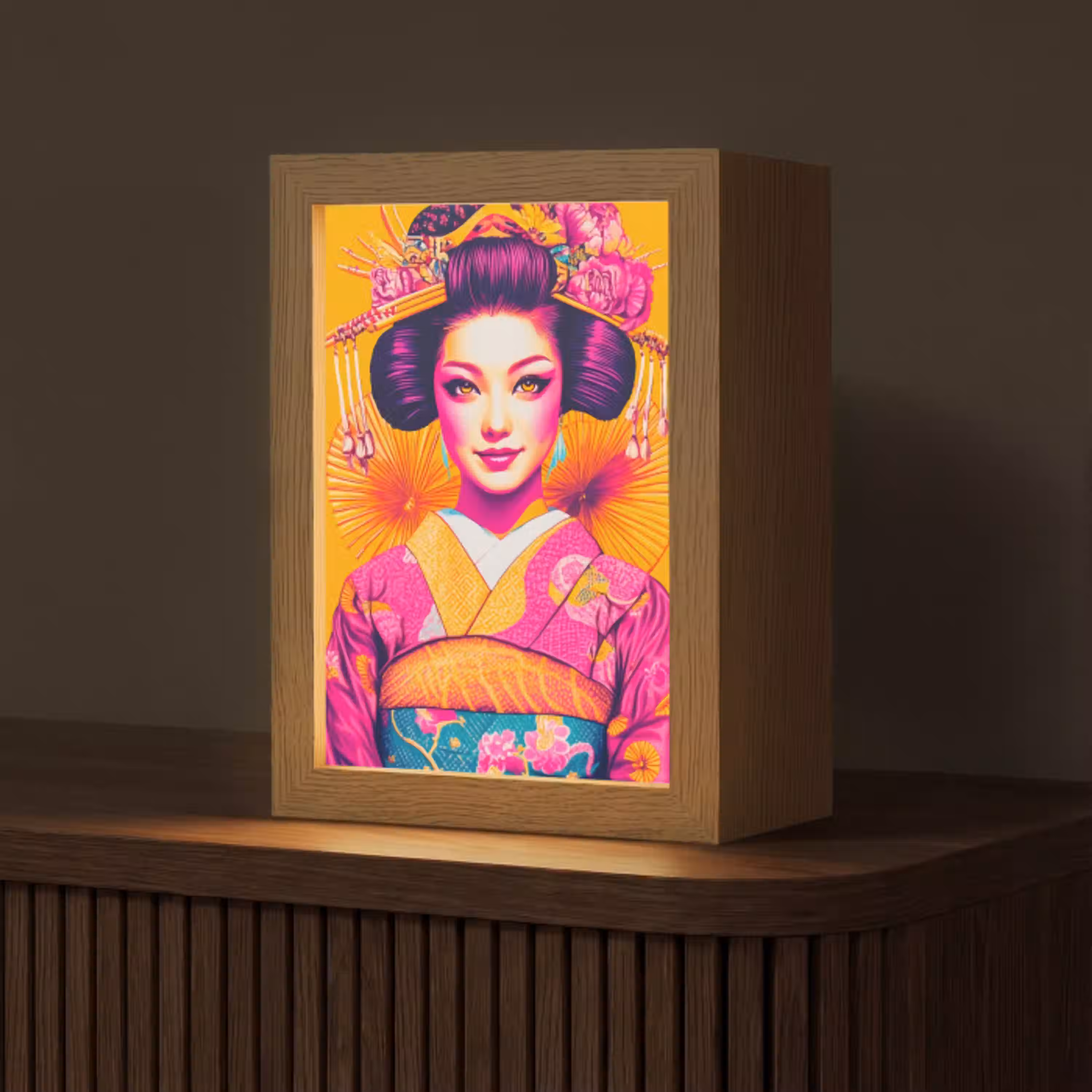 Bloemen - Vrouw - Kimono - Roze Light Box met kabel (Tafellamp) klein -z3d_website