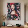 Mona Lisa - Leonardo da Vinci - Bloemen - Roze Textielframe zwart klein -sfeer1