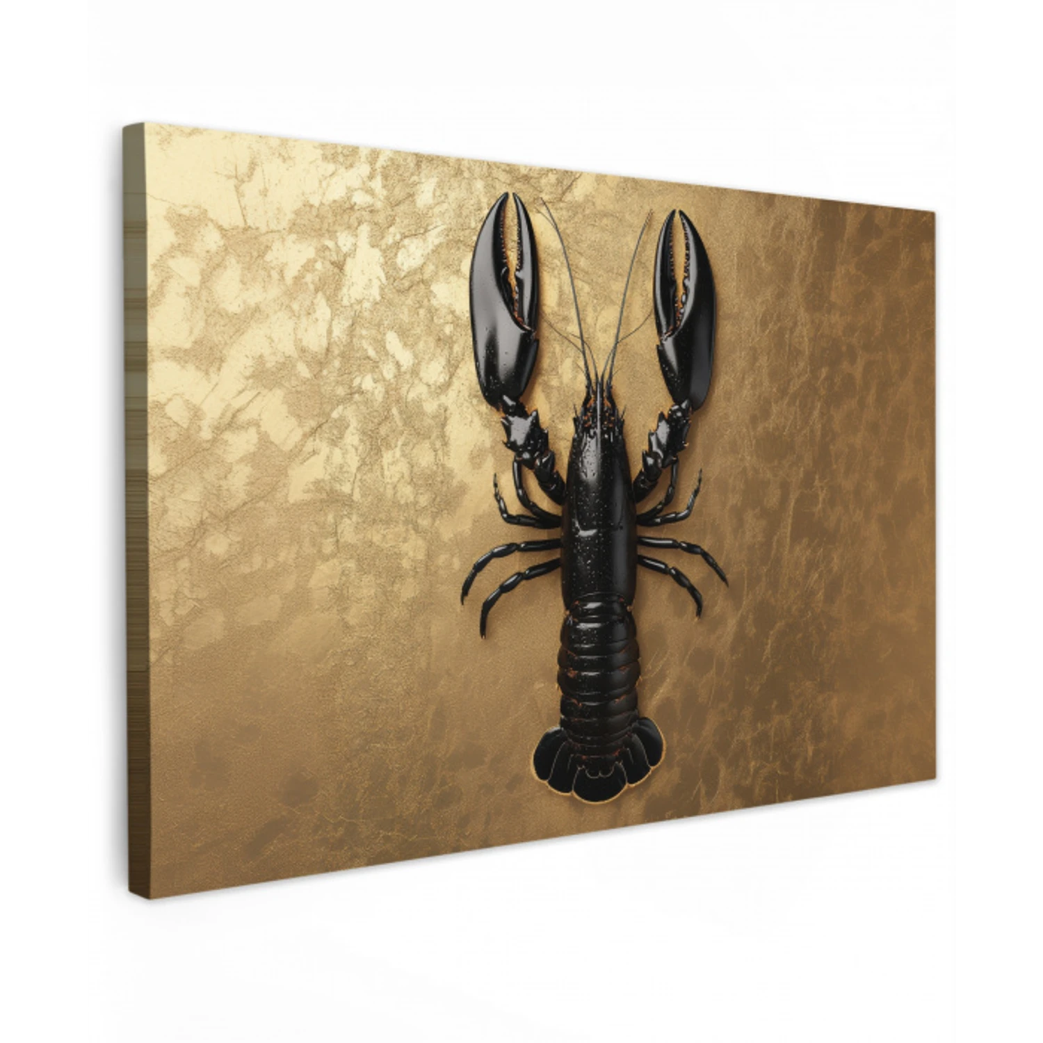 Kreeft - Zwart - Goud - Luxe Tuinposter op houten frame 2 cm dik klein -3d