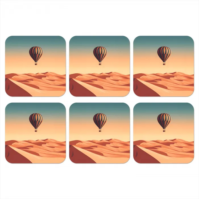 Luchtballon - Woestijn - Zonsondergang - Blauw onderzetter kurk middel -3d