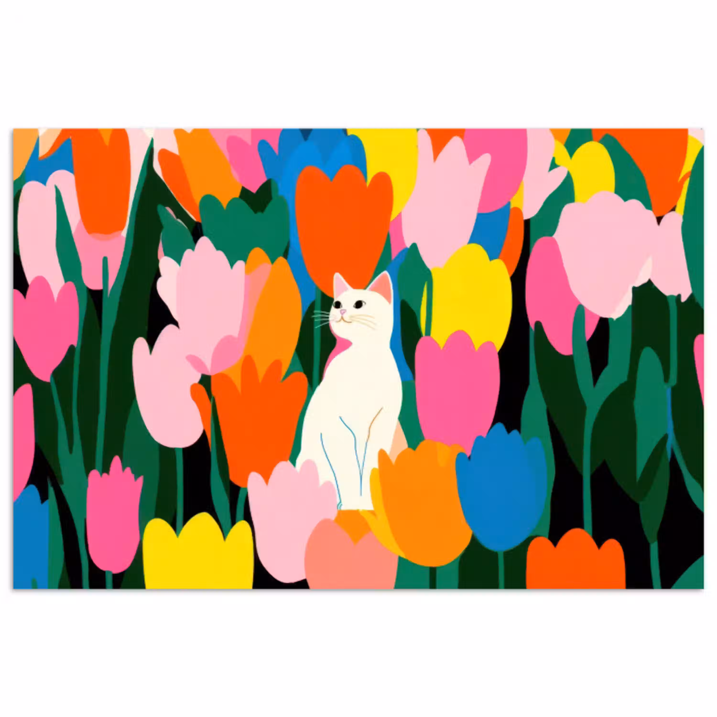 Tulpen - Kat - Kleurrijk poster papier klein -3d