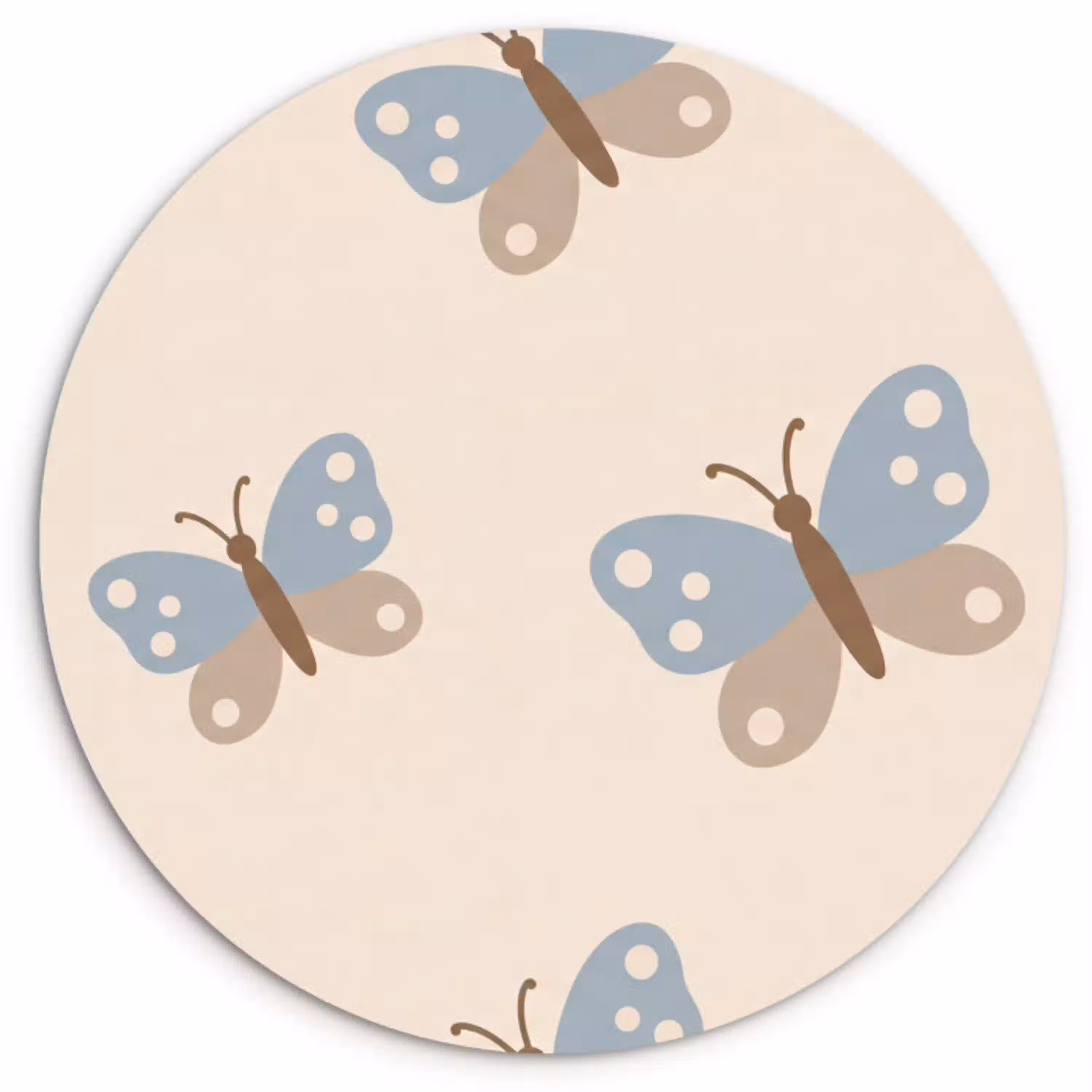 Insect - Vlinderpatroon - Abstract - Blauw - Beige Wandcirkel kunststof plaat 5mm dik klein -3d