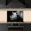 Dieren - Neushoorn - Zwart - Wit - Portret keuken achterwand spatscherm klein -sfeer1