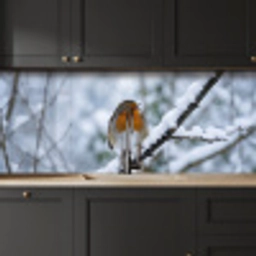 Roodborstje - Tak - Sneeuw - Winter - Levendig keuken achterwand 2 middel -sfeer1