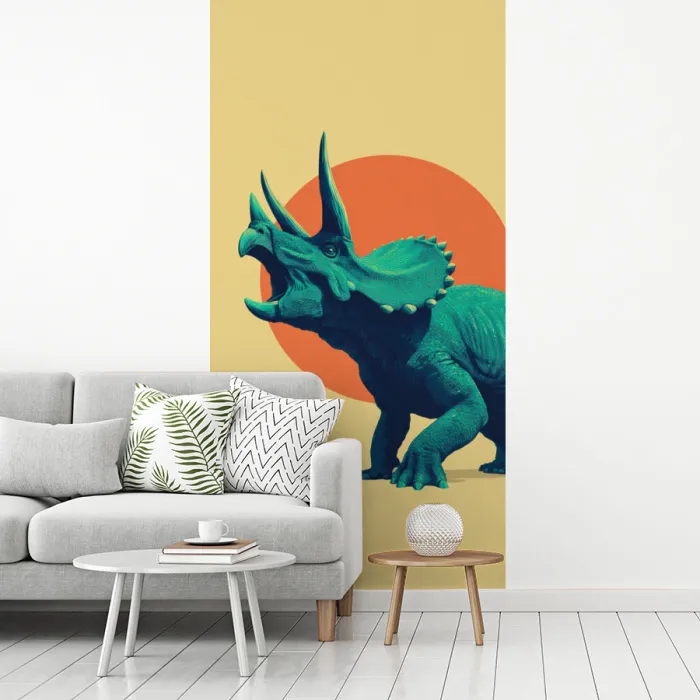 Triceratops - Cirkel - Oranje - Hoorns fotobehang vinyl groot -woonkamer