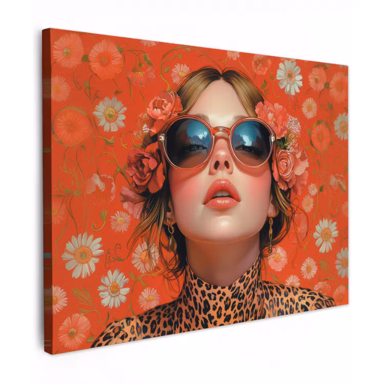 Leinwandbild - Frau - Bunt - Tiermuster - Blumen